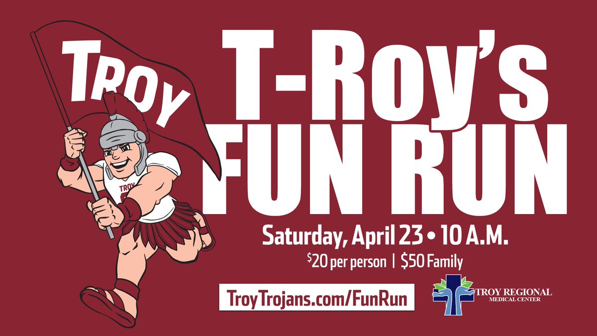 Mark your calendars, because <a href="/TroyTrojansFB/">Troy Trojans Football 8x⚔️</a> is BACK! April 23rd, we have something for everyone. Starting with <a href="/TroyTheMascot/">T-Roy 🛡⚔️</a>'s Fun Run, our Lunch with Legends of Troy, the return of our Future Trojans Kids Camp, and then our official T-Day game. We'll see you here!

#OneTROY ⚔️