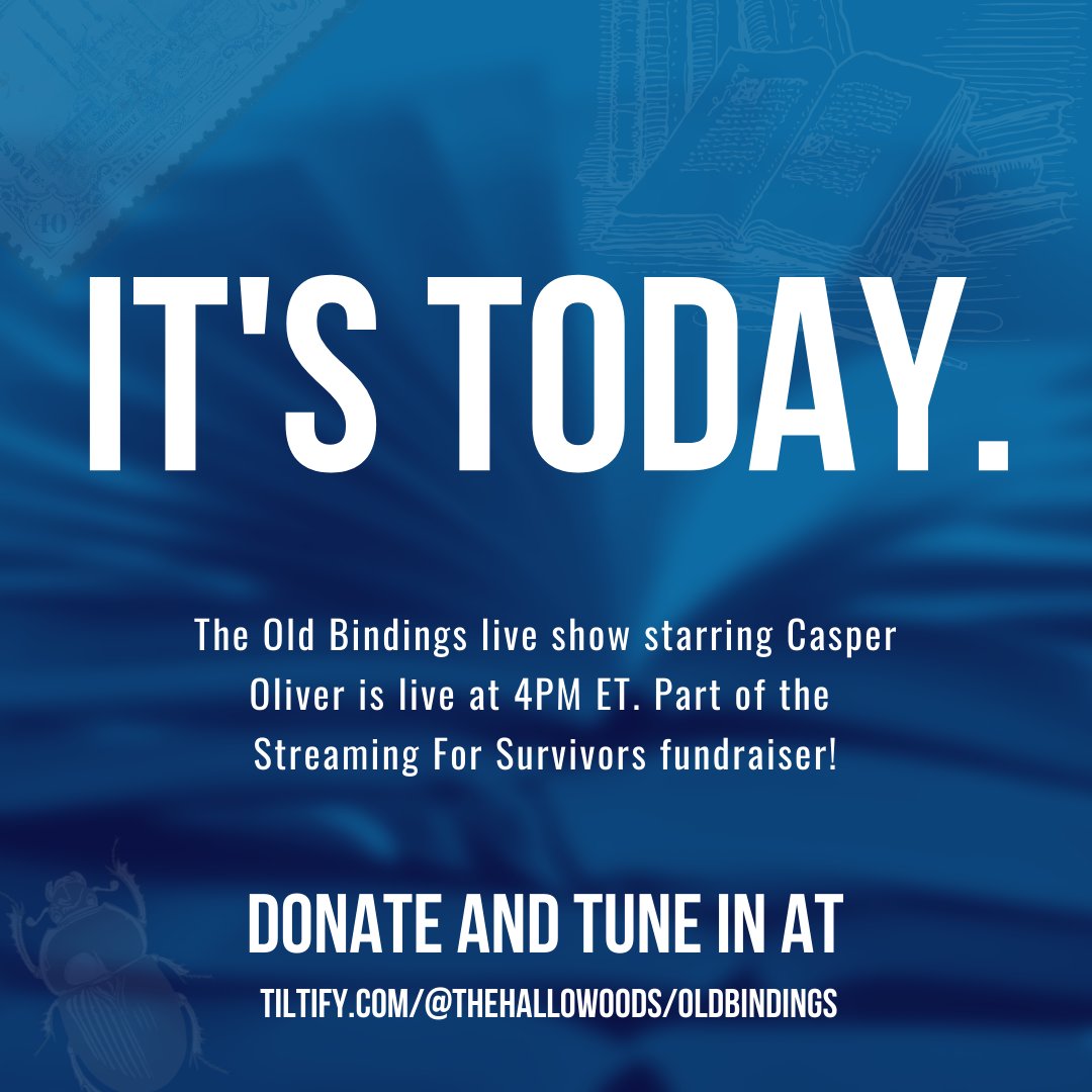 Our long-awaited 'Old Bindings' live show is today at 4PM ET! You can donate to the Streaming For Survivors campaign and watch the stream below! We're joined by the brilliant <a href="/casperolivervo/">@casperoliver on Bluesky</a> as a guest star! 

tiltify.com/@thehallowoods…

@wavawrcc

#lgtbq #queerpodcasts #hfth