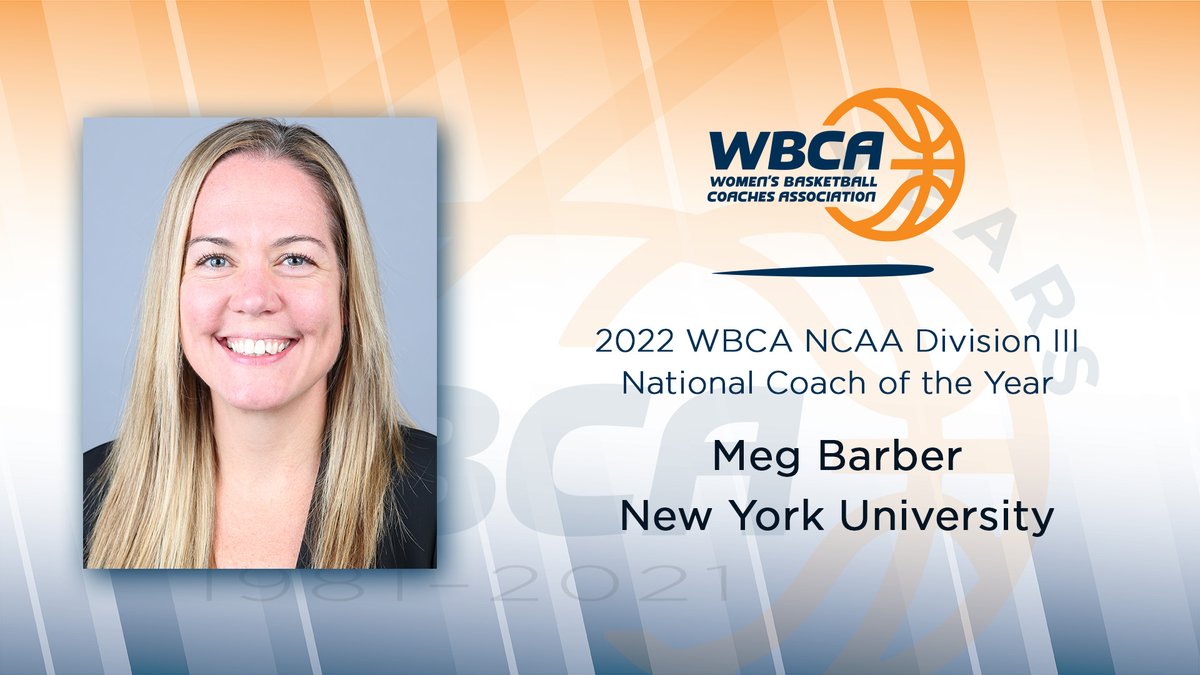 WBCA1981's tweet photo. Congratulations to the 2022 WBCA NCAA Division III National Coach of the Year, @CoachMegBarber.  🏆 
@NYUAthletics
@nyuniversity

Full release ➡️ https://t.co/FgNcq8HQjK https://t.co/Zjcj50ztVR