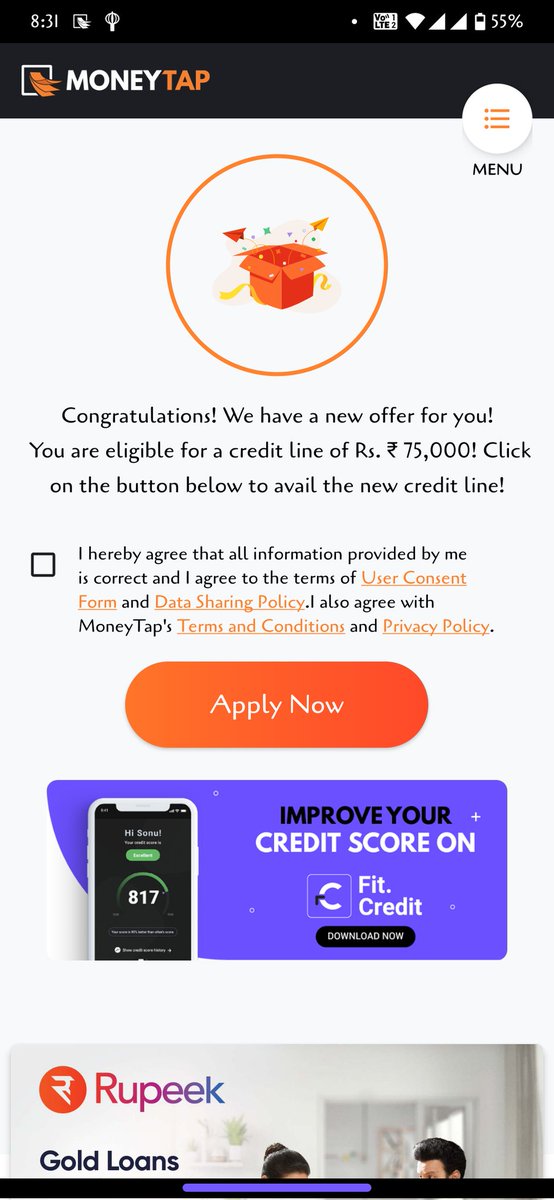 ifarhanking's tweet photo. @MoneyTapCares i have Applied 10times But It is Showing me Same Page it is not Taking Processing Kindly Solve my Issue https://t.co/KNo7OlwctC