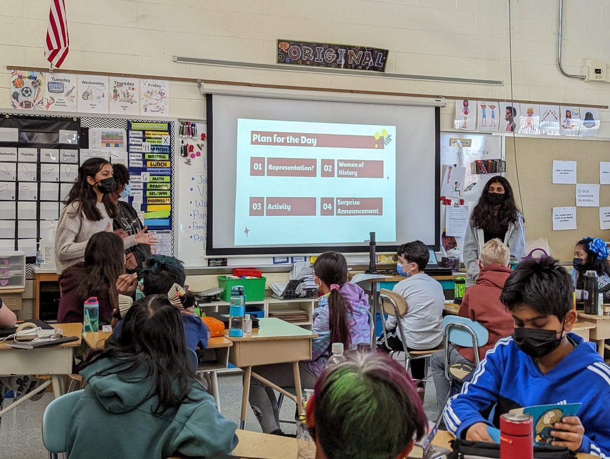 In honor of #WomensHistoryMonth, #HSN journalism students taught Millstone 5th graders about the importance of representation. Millstone students participated in an art contest &amp; winning entries will be published in North's school newspaper.