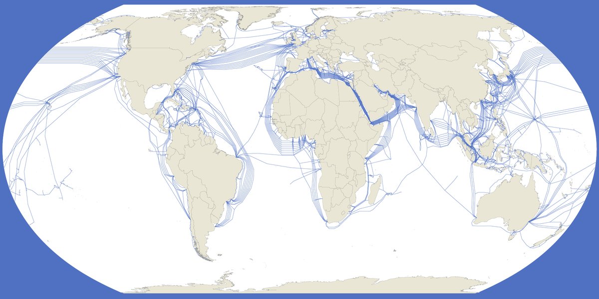 EspacioFTef's tweet photo. 1/7 🔌🐟¡Queremos mostrarte la red de cables submarinos que conecta el mundo!

🗺️Y queremos hacerlo con algunos mapas.

💭¿Sabías que el 99% del tráfico pasa por estas autopistas submarinas de las telecomunicaciones?

🧵Abrimos hilo para contarte algunas curiosidades. https://t.co/3hzjH2hV2o