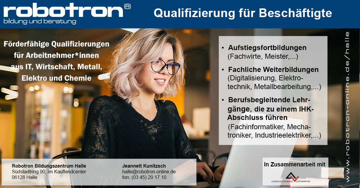 Lebenslanges Lernen ist der Schlüssel zum Erhalt der Beschäftigungsfähigkeit - gerade in Zeiten des Strukturwandels. Passende Weiterbildungen gibt es bei Robotron - gemeinsam mit AVO finden wir den passenden Lehrgang.
#lebenslangeslernen #weiterbildung #mint #itjobs #halle