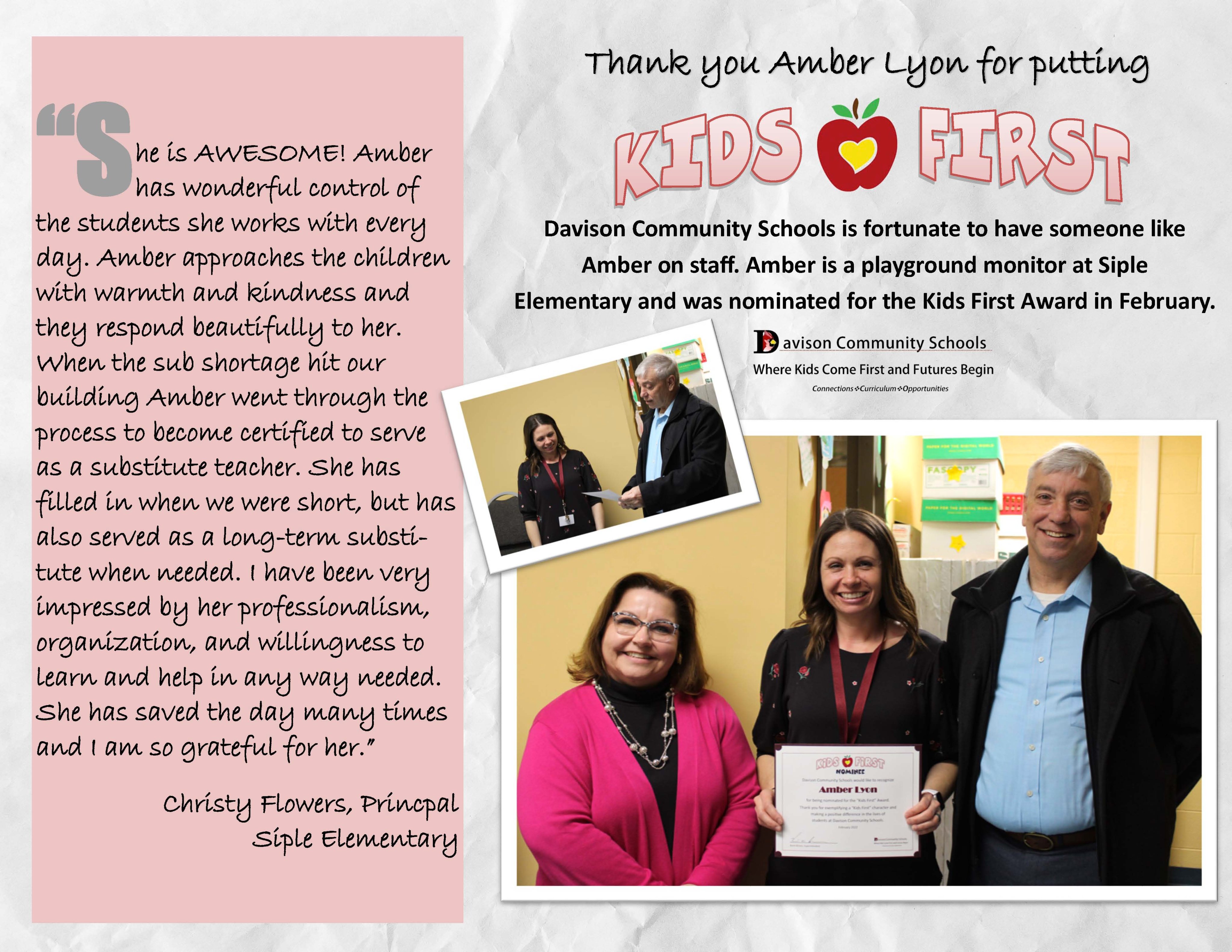 Davison Schools on Twitter "A Kids First moment featuring Siple