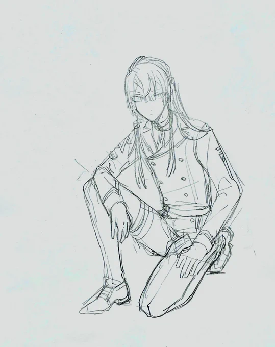 描いてしまってから、刀を右に提げてるひとは右足を立てたりしないことに気づきましたが、私は元気です。 
