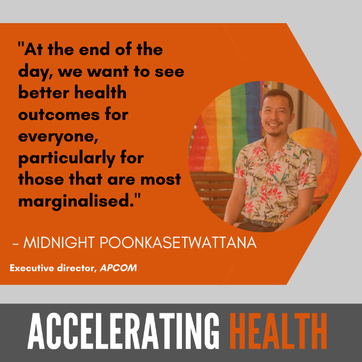 IFPMA's tweet photo. “It is so vital that we have the people most marginalized in the communities represented in health systems,” said @apcom’s Midnight Poonkasetwattana on @BBCStoryWorks’ #AcceleratingHealth podcast. ➡️https://t.co/b7X23LA9vF https://t.co/OK0WgIexfv