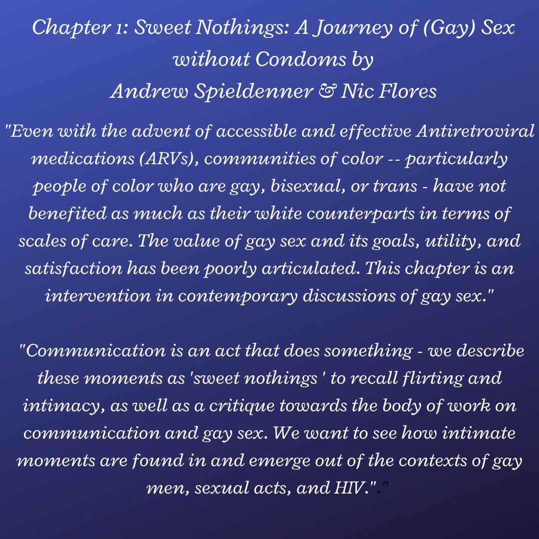 DRCOOKEJACKSON's tweet photo. without hesitation, excuse or apology Dr. Spieldenner @Aspield &amp; Dr. Flores @_NicFlores_ storied chapter ‘Sweet Nothings’ distills a contemporary discussion on #gaysex #HIV &amp; taboo intimacy 👏🏾👏🏾👏🏾 I couldn’t look away reads like a memoir! ‘Communicating Intimate Health’@RLPGBooks https://t.co/ActOZbtXMi