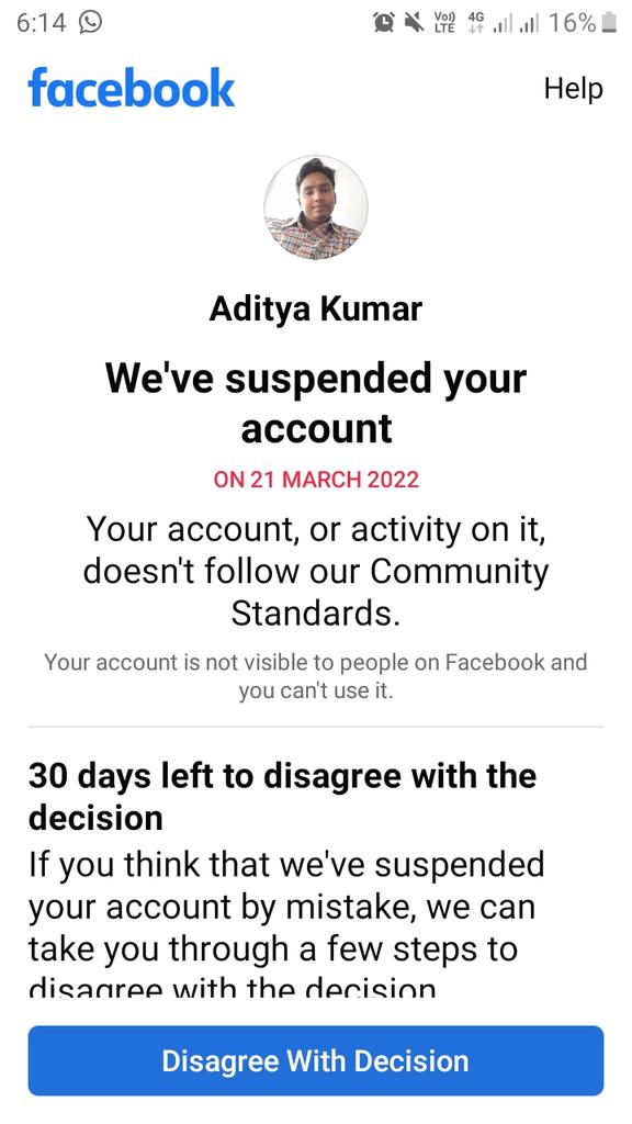 KumarAditya400's tweet photo. My FB Id has been closed by Facebook stating that I have posted such a post on Facebook which violates the Community Guidelines, but according to me, I haven't posted any such post which is Facebook's Community Guidelines  be violated. Please activate my FB id. @Meta  @Facebook https://t.co/XV2D4V2gTF