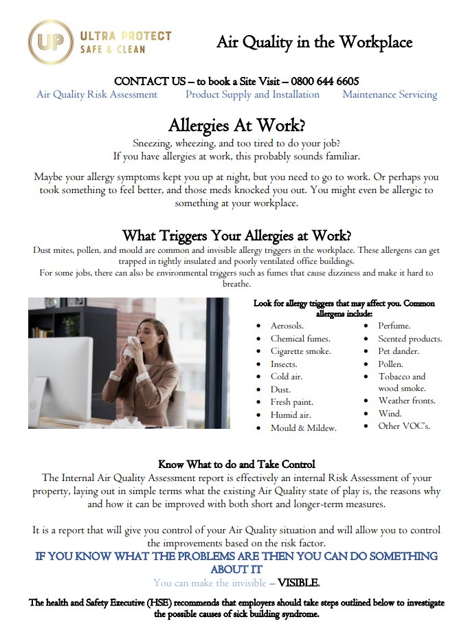 Do you suffer with Allergies at Work or during Exams?
Suffer with Headaches? Feeling Tired?
Do you suffer with Colds, Flu?
We have solutions for you - UVC Air Purifiers, Air Quality Risk Assessments, Ventilation, Servicing, Training  - call for a site survey or demonstration..