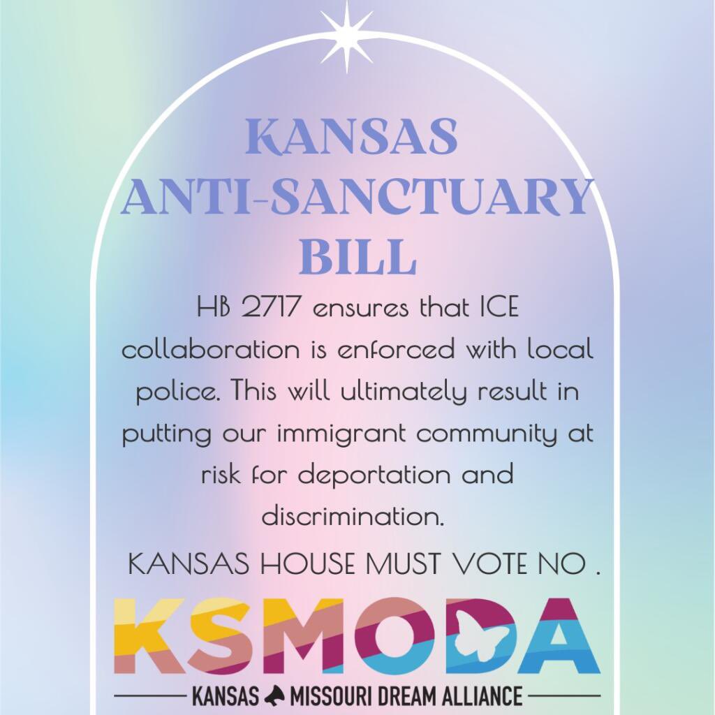 🚨Kansas HB2717 is up for a vote today at 11am! This bill would require local agencies to work directly with ICE! Call 1-202-517-2078 now and demand the house reps vote NO! #ksleg