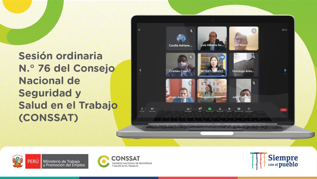 MTPE_Peru's tweet photo. La ministra de Trabajo y Promoción del Empleo, @BetssyChavez, participa de la sesión ordinaria n.° 76 del Consejo Nacional de Seguridad y Salud en el Trabajo (#CONSSAT), para plantear mejoras respecto a la seguridad y salud laboral de trabajadoras y trabajadores peruanos. https://t.co/ofk95gXFHf