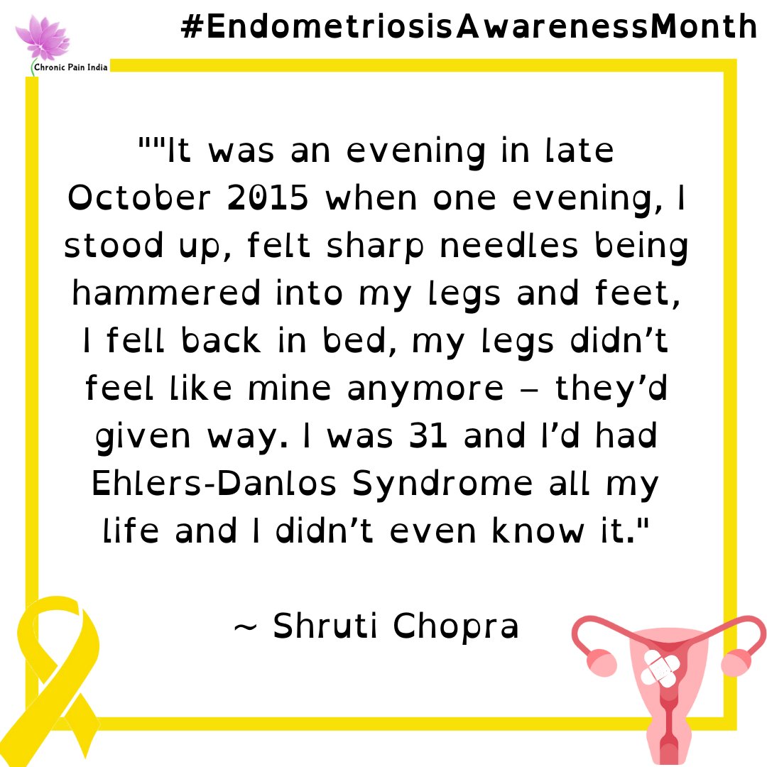 @mahajan_anubha @itstarot @TheEDSociety @ehlersdanlosuk Read Shruti Chopra's story of living with #EhlersDanlosSyndrome.

#Endometriosis #EndometriosisAwareness #ChronicPain #ChronicIllness #ChronicPainIndia #CPIshares #PainWarriors #PainMatters #PainManagement #India