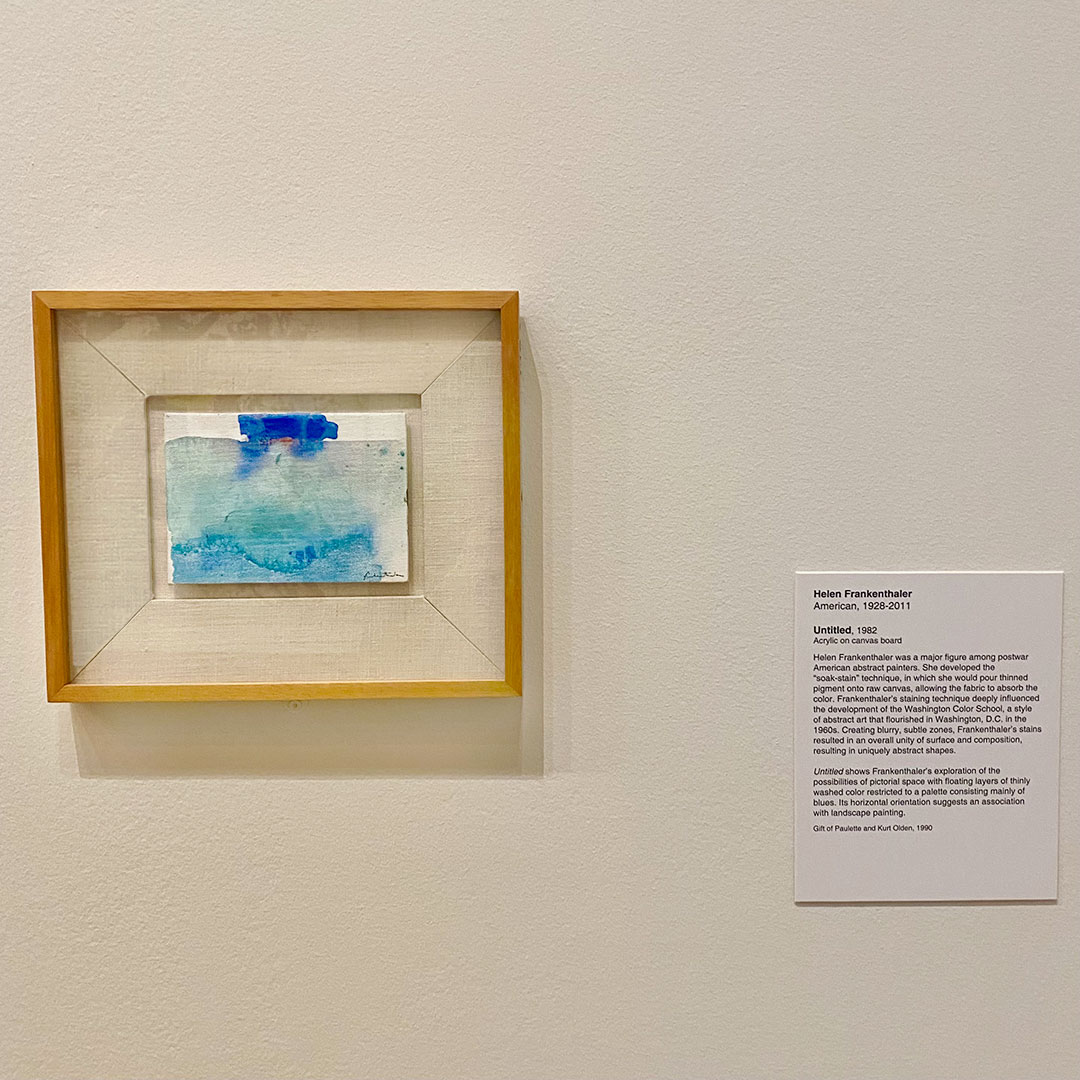 In this abstract painting, Helen Frankenthaler uses thin layers of blue paint to create a feeling of tranquility, evoking the sea or sky. Do you think of an ocean 🌊 , a sky ☁️, or something different? On view now in Perception and Technique in Abstract Art! #womenartists