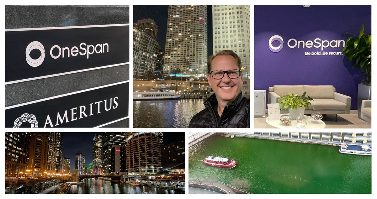 Eric__Hanson's tweet photo. I spent last week in Chicago seeing the famous “green river,” the beautiful city lights and starting my first week at @OneSpan! It was great to quickly get up to speed and collaborate in person with my new colleagues and team. #TeamOneSpan #WeAreOneSpan https://t.co/QBSGpmIBB5