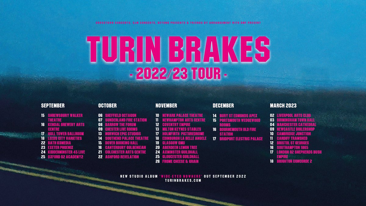 turinbrakes's tweet photo. NEW ALBUM &amp; TOUR!! We are thrilled to announce we will be back on tour starting this September with the release of our new album WIDE-EYED NOWHERE 
Tickets on sale this Friday 25 March 10am https://t.co/uqG3R254sd
TB xxxx
ps More album news soon! https://t.co/ZbIZ6E0Nju
