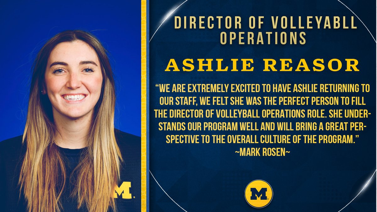 umichvball's tweet photo. Please help us welcome our newest addition to the Wolverine Volleyball staff!

Ashlie Reasor: Director of Volleyball Operations https://t.co/huoGKVuhOa