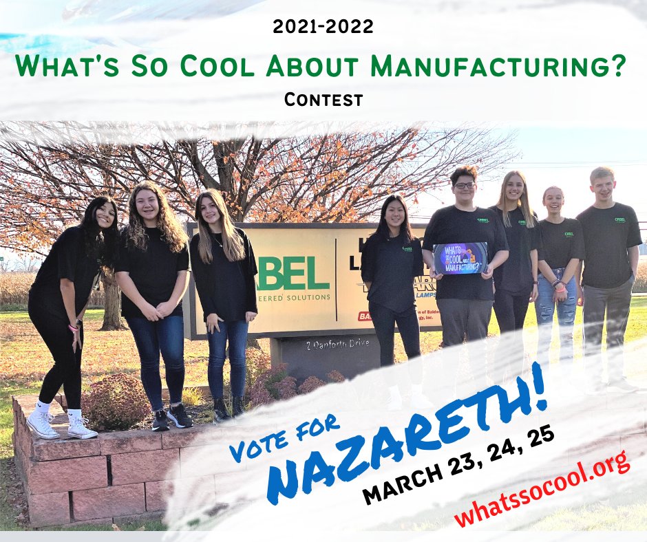 B_Mauser's tweet photo. @NazarethAreaMS  are competing in the state-wide contest. Go to https://t.co/zsCfxN5ReB and vote 3/23, 24, and 25. You can vote up to 10 times a day for NAMS &amp; #OrbelCorp
#WhatsSoCoolaboutManufacturing #StudentVideos #StudentVideoLibrary #STEM #ManufacturinginPA #nasdblueeagles https://t.co/qme36IjkDY