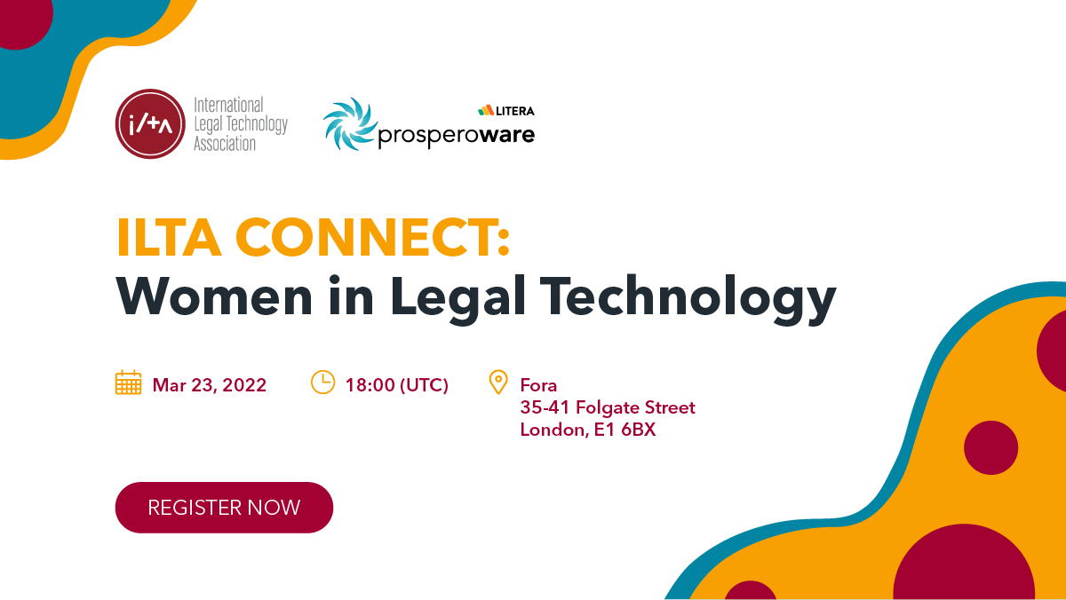 Join us tomorrow for the 2nd @ILTANet Connect: Women in Legal Technology event.

We've pulled together a fantastic panel: Nina Gratrick - @BCLPlaw, Annette Brown - @Milbanklaw, Jenny Chuck - @Fieldfisher and Melody Easton - @Prosperoware

Register now: https://t.co/ggCQEXszn1 https://t.co/gE3YmDYnm8
