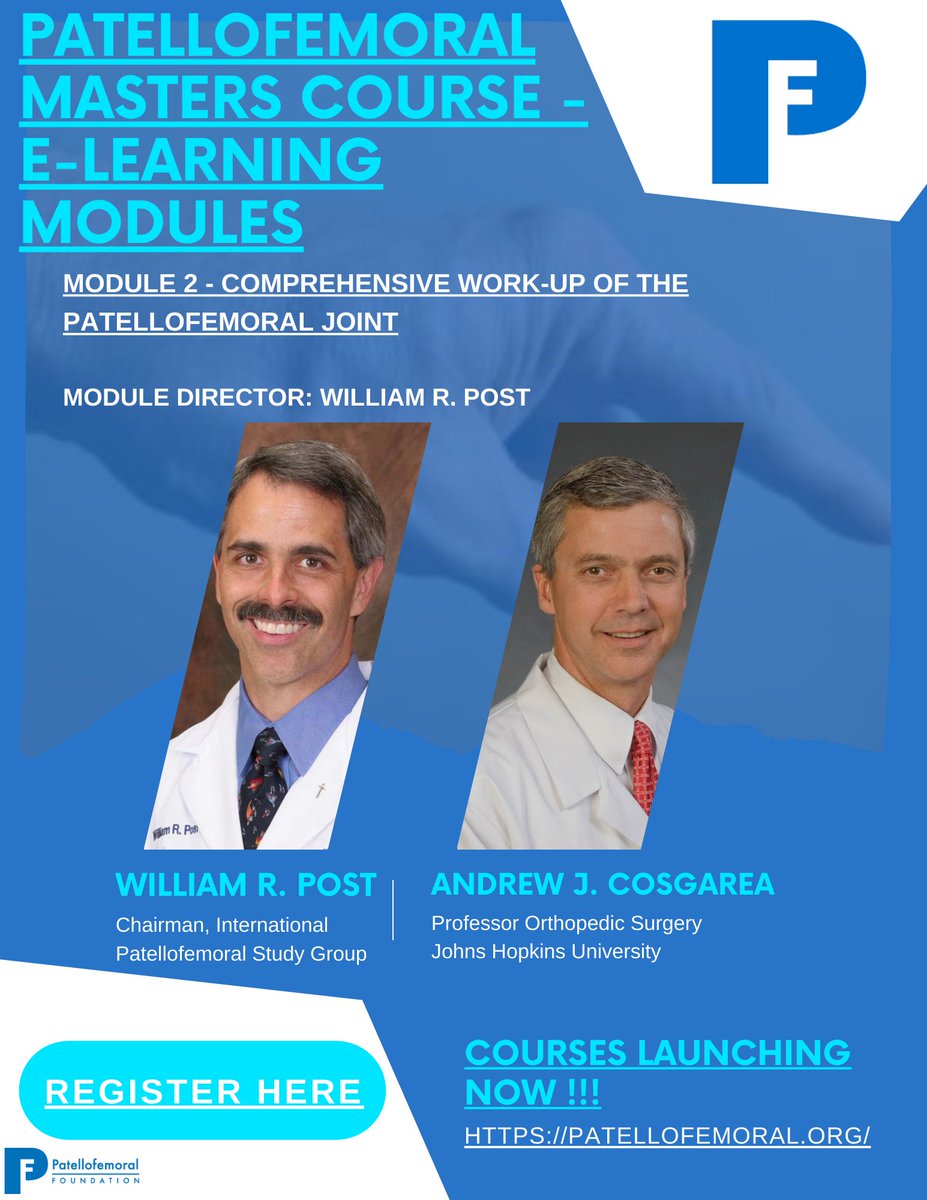 SaveThePatella's tweet photo. ⭐️⭐️Module #2 of our #PFMastersCourse -- Comprehensive Work-up of the #PatellofemoralJoint

Register:https://t.co/goqg9h9EWO☑️

Module Director: William R. Post ✅
Faculty: Andrew J. Cosgarea ✅

#SaveThePatella #GuardiansoftheKnee #PFMasters #LearnFromTheBest #PF @Patelladoc⭐️⭐️ https://t.co/psfkmEMF8X