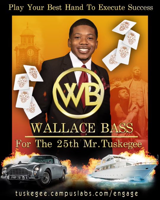 itsbubba_a's tweet photo. It is with great excitement and enthusiasm that I, Wallace Bass announce my candidacy to serve and to reign as the 25th Mister Tuskegee University.

Tuskegee Women &amp; Gentlemen, join me on this journey  as you Play Your Best Hand To Execute Success. 🃏♠️

#WB4MisterTU https://t.co/hx0F0s9vsM