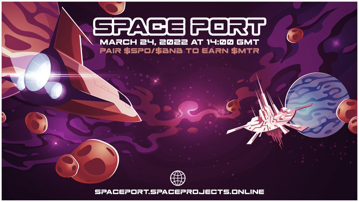SpaceEcoSystem's tweet image. 🧑‍🚀We’re launching Space Port (Layer 2) on Thursday 24th March 2022 @ 14:00 GMT

👉Pair SPO/BNB on #Pancakeswap and stake the liquidity #Token to earn $MTR @ 5% daily

👉Stake your $MTR to earn a further 7% daily

#Crypto #Cryptocurrency #Coin
#DeFi #Staking #Bitcoin #BTC $SPO