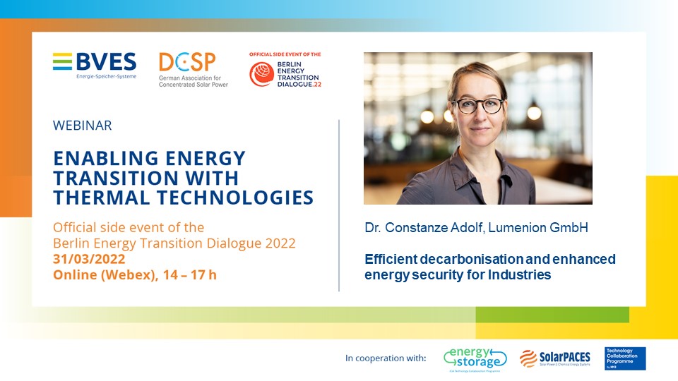 BVESeV's tweet photo. Dr. Constanze Adolf from @Lumenion_Energy speaks at Enabling Energy Transition with Thermal Technologies #betd22. Learn more and register here 👉https://t.co/LiiUcSmU7h https://t.co/SU2YwuM6j2