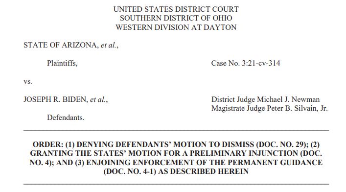 GeneralBrnovich's tweet photo. VICTORY: A federal judge just blocked the lawless Biden Administration policy that halted nearly all deportations after our office challenged this guidance. 

Our office has been at the forefront of the fights for the rule of law this past year. Arizona deserves nothing less. https://t.co/IvsyE0xqFp