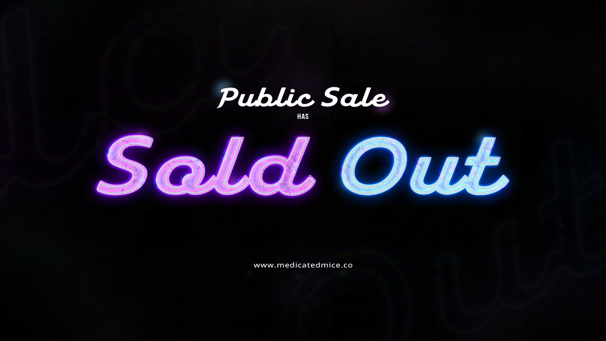 MedicatedMice's tweet photo. IT'S OFFICIAL - WE'VE SOLD OUT! 🚀

Congratulations to the entire Medicated Mice Family. The journey is just getting started. On 4/20/22 we're making a very special announcement. Stay updated in https://t.co/XTFiV3b7Q5 💜 #NFT https://t.co/cL8M7rOFQv