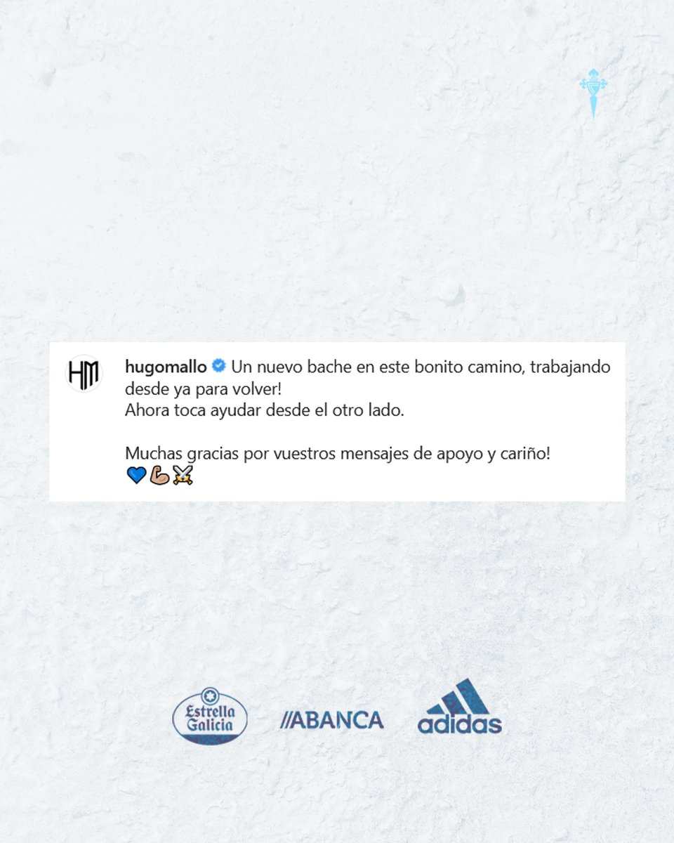 RCCelta's tweet photo. 𝑴𝒆𝒏𝒔𝒂𝒋𝒆 𝒅𝒆𝒍 𝒄𝒂𝒑𝒊𝒕𝒂́𝒏 📝💙

"𝑈𝑛 𝑛𝑢𝑒𝑣𝑜 𝑏𝑎𝑐ℎ𝑒 𝑒𝑛 𝑒𝑠𝑡𝑒 𝑏𝑜𝑛𝑖𝑡𝑜 𝑐𝑎𝑚𝑖𝑛𝑜. ¡𝑇𝑟𝑎𝑏𝑎𝑗𝑎𝑛𝑑𝑜 𝑑𝑒𝑠𝑑𝑒 𝑦𝑎 𝑝𝑎𝑟𝑎 𝑣𝑜𝑙𝑣𝑒𝑟! 𝐴ℎ𝑜𝑟𝑎 𝑡𝑜𝑐𝑎 𝑎𝑦𝑢𝑑𝑎𝑟 𝑑𝑒𝑠𝑑𝑒 𝑒𝑙 𝑜𝑡𝑟𝑜 𝑙𝑎𝑑𝑜".

#ForzaHugo #RCCelta https://t.co/Y3deoY6yeu