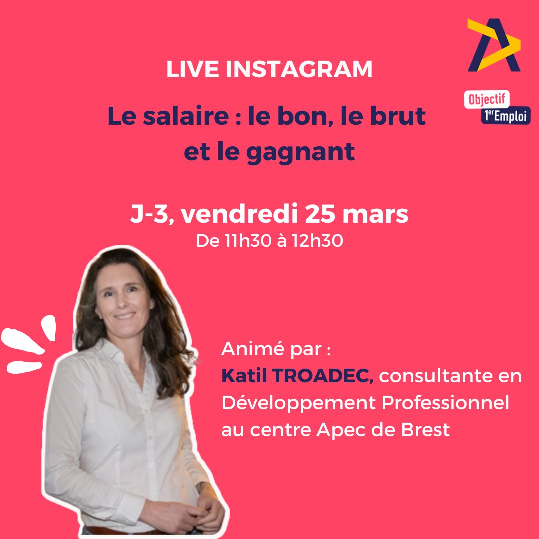 [🎤J-3 LIVE INSTAGRAM JEUNES DIPLOME.ES] 

📅 vendredi 25 mars à 11h30 
👉bit.ly/3D3iGH9

Pour toutes les questions sur le #salaire de votre 1er #emploi : l’évaluer, en parler, le négocier !  

👇 Postez les !

#entretien #recrutement #1Jeune1solution