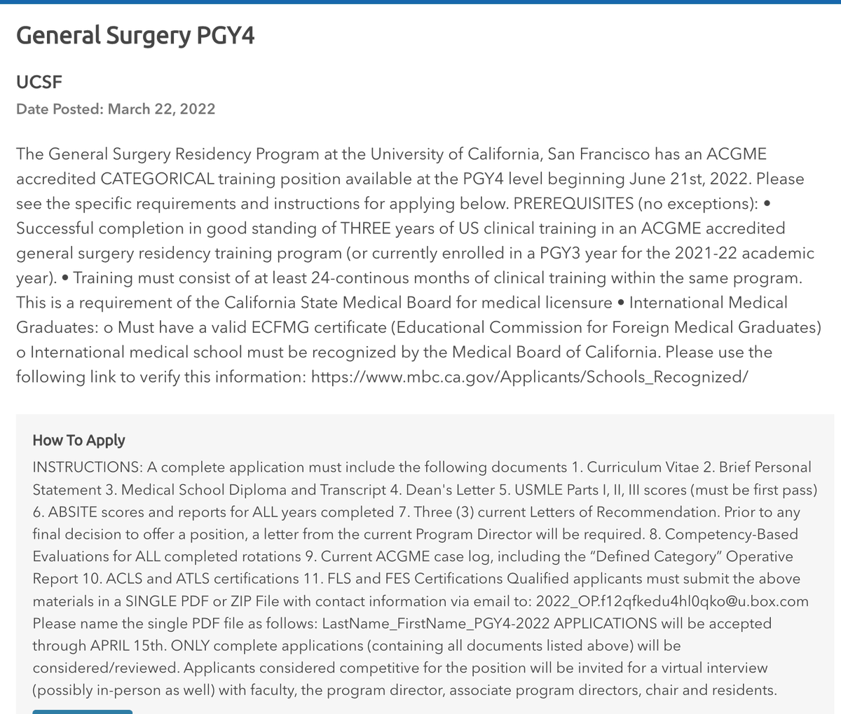 Inside_TheMatch's tweet photo. PGY-4 General Surgery Categorical Position: @UCSFMedicine 
Posted: March 22, 2022
https://t.co/DqxdK9aQIM

#InsideTheMatch Cc: @FutureGenSurg https://t.co/PHGA5qOsr2
