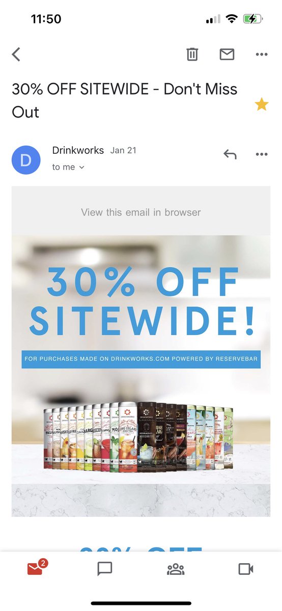LizzyTheWriter's tweet photo. @TopClassActions @BrunoTaltalian @drinkworks @Keurig I’m on the Keurig email list and this is the only email they sent, hiding they are no longer selling it below the fold under a large sale graphic and do not mention the machine is not just no longer being sold but also no longer serviced or that there was a reimbursement program. https://t.co/ZHLdf5rVkf