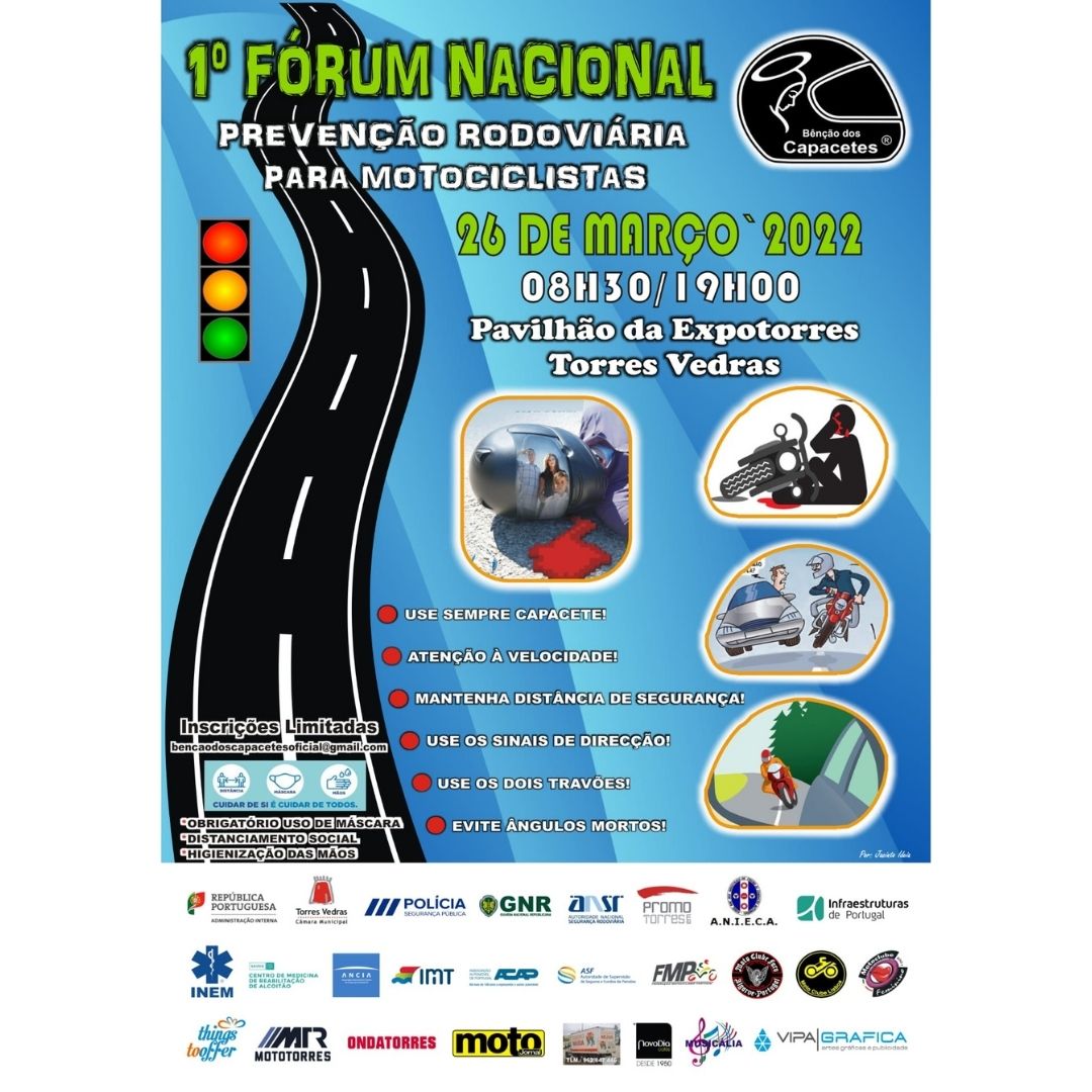 ansegrodoviaria's tweet photo. Dia 26 de março, decorre, no Centro de Exposições da Expotorres, o 1º Fórum Nacional de Segurança, Sensibilização e Prevenção Rodoviária para Motociclistas, iniciativa da BÊNÇÃO DOS CAPACETES, em parceria com a ANSR, @GNRepublicana e @PSP_Portugal.
#EstradasSeguras #ZeroMortes https://t.co/W7Bkzs9u0S