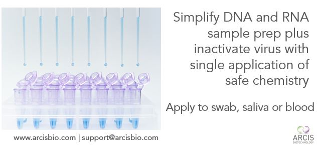 arcisbio's tweet photo. Simplify DNA and RNA sample prep plus inactivate virus with single application of safe chemistry. Apply to swab, saliva or blood. Find out how Arcis can help simplify your workflows with our range of products. 
https://t.co/G9pSQZeE8v
#samplepreparation #RNA #DNA #Saliva #Swab https://t.co/eldAt5bdgP