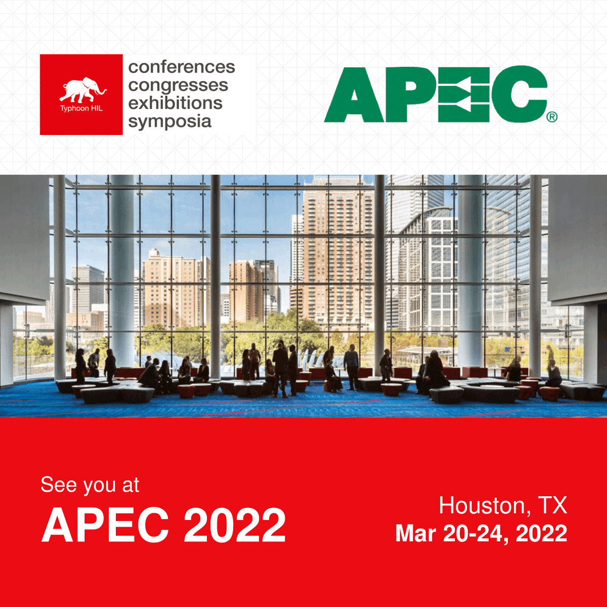 TyphoonHIL's tweet photo. #APEC2022 | Meet us this week at @APEC_Conf in Houston, TX! Find us at booth 1433 for a personalized live #EV demo or #IndustrySession Lecture IS09.5. for a talk on Simulations for Inverters and Chargers at the #VehicleElectrification session. Learn more: https://t.co/XL2KoXsES2 https://t.co/miis5vka8d