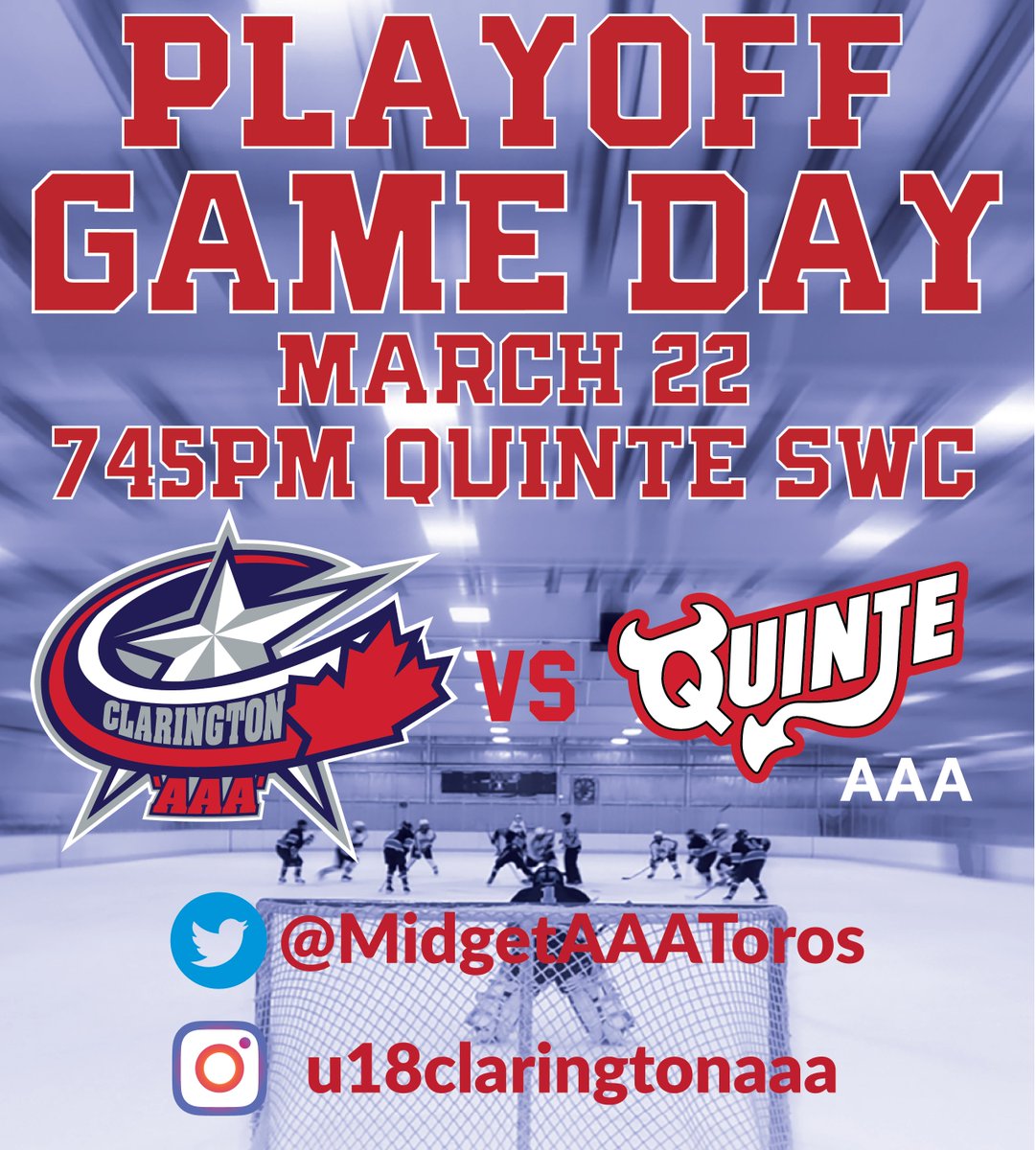 MidgetAAAToros's tweet photo. Clarington U18 Playoffs - TIEBREAKER
π @QuinteRedDevil
πQuinte SWC
β°7:45pm
#TorosProud #LetsGoToros https://t.co/3NQ1DWL9qf