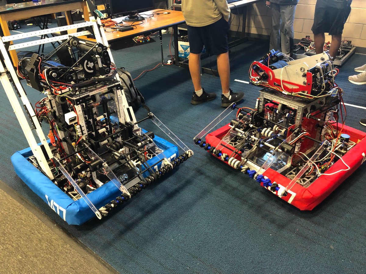 Our robot that competed at Waco on March 3 (left) and the prototype for our Pasadena competition this weekend 👀👀