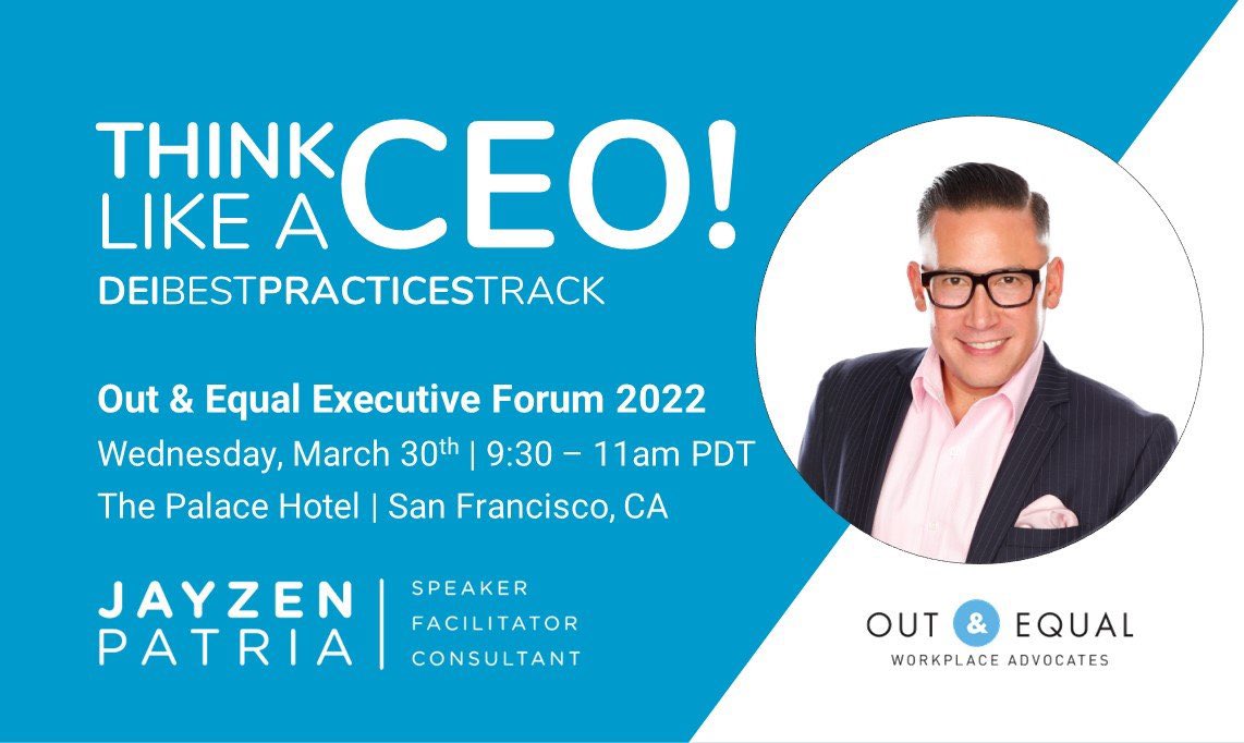 JayzenPatria's tweet photo. Who will be at next week’s @OutandEqual Executive Forum in San Francisco? Excited to be talking #ThinkLikeACEO and #LeadWithYourBrand 🏳️🌈 🏳️⚧️ LEARN MORE AT https://t.co/u2toHEkdmz https://t.co/jIJuj110wG