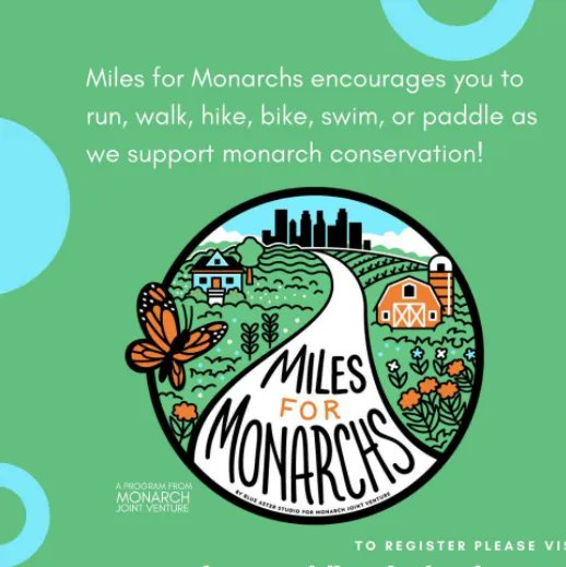 Register for <a href="/MonarchsJV/">MonarchJointVenture</a>'s Miles for Monarchs 2022! Log miles by running, biking, hiking, swimming, or paddling to support monarch conservation. To meet a challenge, learn more about monarchs &amp; pollinators, &amp; raise funds to support MJV's work, visit buff.ly/3L3JIBl