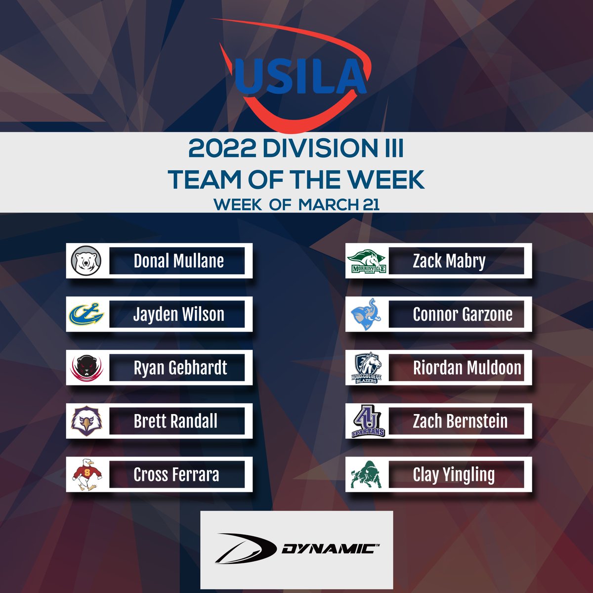 Congratulations to this week's USILA/Dynamic Teams of the Week (Week of March 21)! We see you doin' your thing. 👀💪