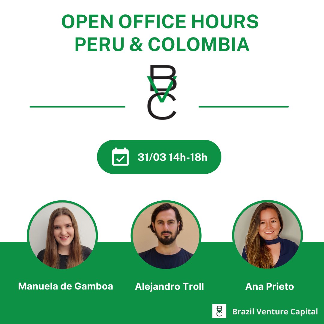 BVCapital's tweet photo. Invitamos a los emprendedores (y futuros emprendedores) a presentar sus ideas de negocio ante el equipo de BVC en la próxima edición de Open Office Hours, que se realizará el 31/03/2022 de 2pm a 6pm.

Para inscribirse, basta con llenar el formulário https://t.co/7hfUoZiKFW. https://t.co/AwTfwfnRGD