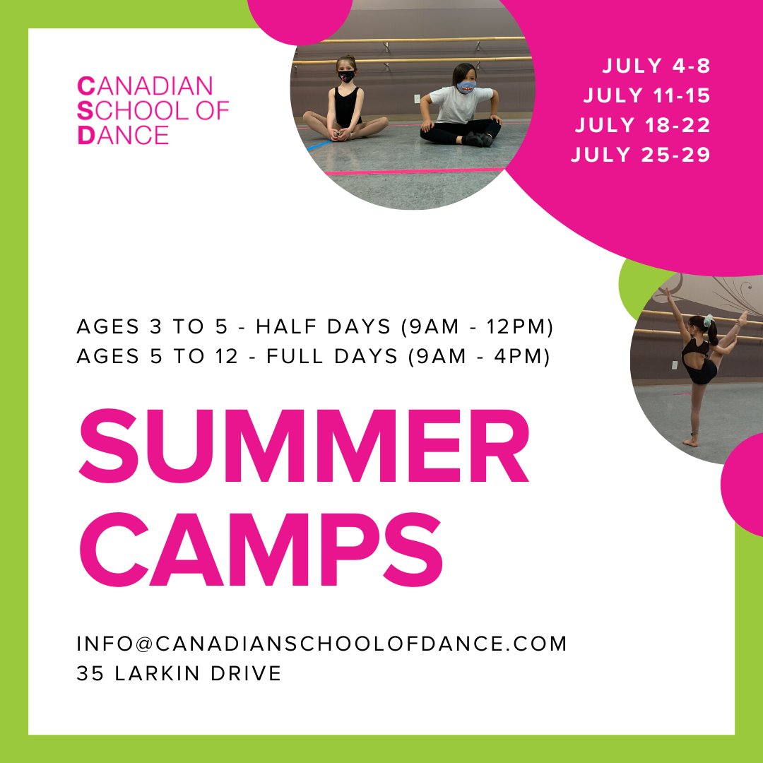 CSDdance's tweet image. It's officially Spring 🌷, which means Summer is right around the corner!☀️If you're looking for ways to keep your little ones moving all summer, sign them up for our fun-filled #SUMMERCAMPS! form.jotform.com/220765473417257 

For more information, visit canadianschoolofdance.com/camps-conventi…