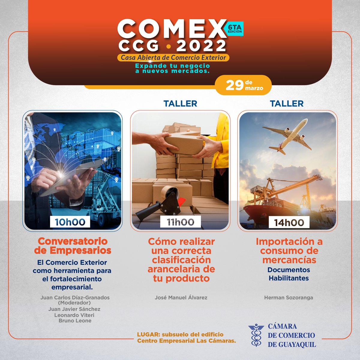 lacamaragye's tweet photo. Casa Abierta de Comercio Exterior #ComexCCG:
EXPANDE TU NEGOCIO A NUEVOS MERCADOS✈️🚢🚛🏗️
Regístrate y asiste SIN COSTO 👉🏼 https://t.co/NkePoAkuCM
📅 29 de marzo
🕕 09h00 a 17h00
📍 Subsuelo Centro Empresarial "Las Cámaras"
¿Deseas participar? escríbenos a ✉️ info@lacamara.org https://t.co/tRtrSYcWbv