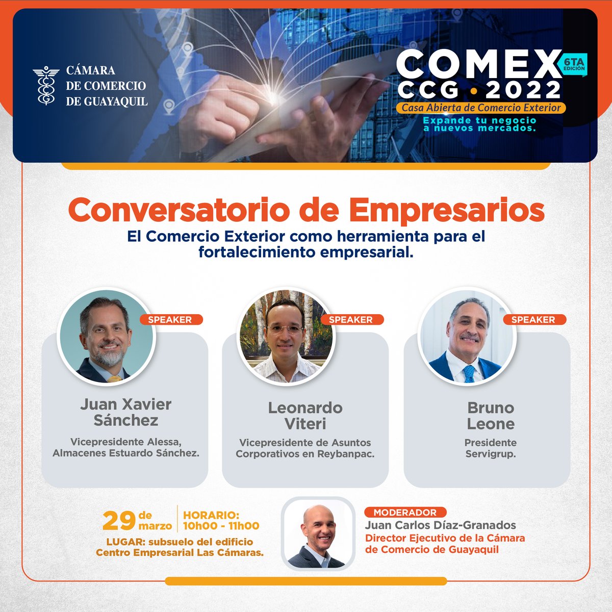 lacamaragye's tweet photo. Casa Abierta de Comercio Exterior #ComexCCG:
EXPANDE TU NEGOCIO A NUEVOS MERCADOS✈️🚢🚛🏗️
Regístrate y asiste SIN COSTO 👉🏼 https://t.co/NkePoAkuCM
📅 29 de marzo
🕕 09h00 a 17h00
📍 Subsuelo Centro Empresarial "Las Cámaras"
¿Deseas participar? escríbenos a ✉️ info@lacamara.org https://t.co/tRtrSYcWbv