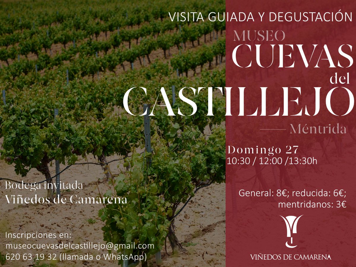 mcuevasmentrida's tweet photo. ¡Este DOMINGO 27 DE MARZO contaremos con la presencia de VIÑEDOS DE CAMARENA en nuestro museo!

Tras la finalización de la visita guiada degustaremos alguno de sus ricos vinos mientras nos cuentan la historia de su bodega. 🍷

🍇 ¡NO OS LO PERDÁIS! 🍇mentr https://t.co/eXBsMMAxhi