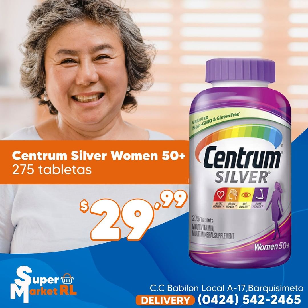 supermarketrl's tweet photo. #Centrum Silver Women +50 ☺️💥 Esencial para cualquier dieta saludable, multivitamínico especialmente formulado para mujeres mayores de 50 años con recubrimiento liso fácil 😉 de tomar. #Oferta https://t.co/ecxFPk7nj2