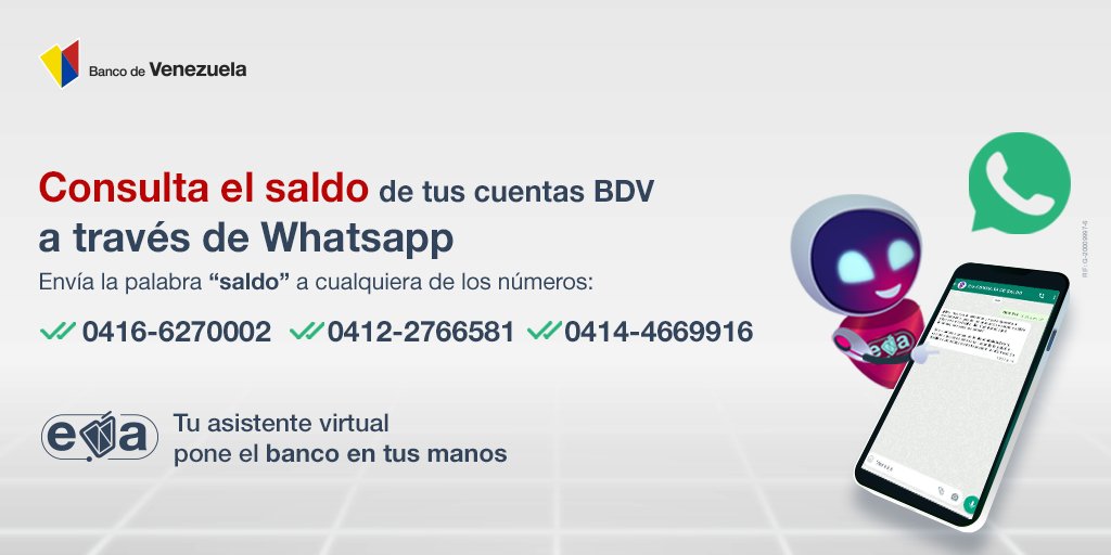 BcodeVenezuela's tweet photo. Ahora consultar el saldo de tus cuentas del Banco de Venezuela es rápido y sencillo a través de #WhatsApp 📲 

Consulta aquí ➡️ https://t.co/bKJWn5s7Ey https://t.co/3JEBBGQ48u