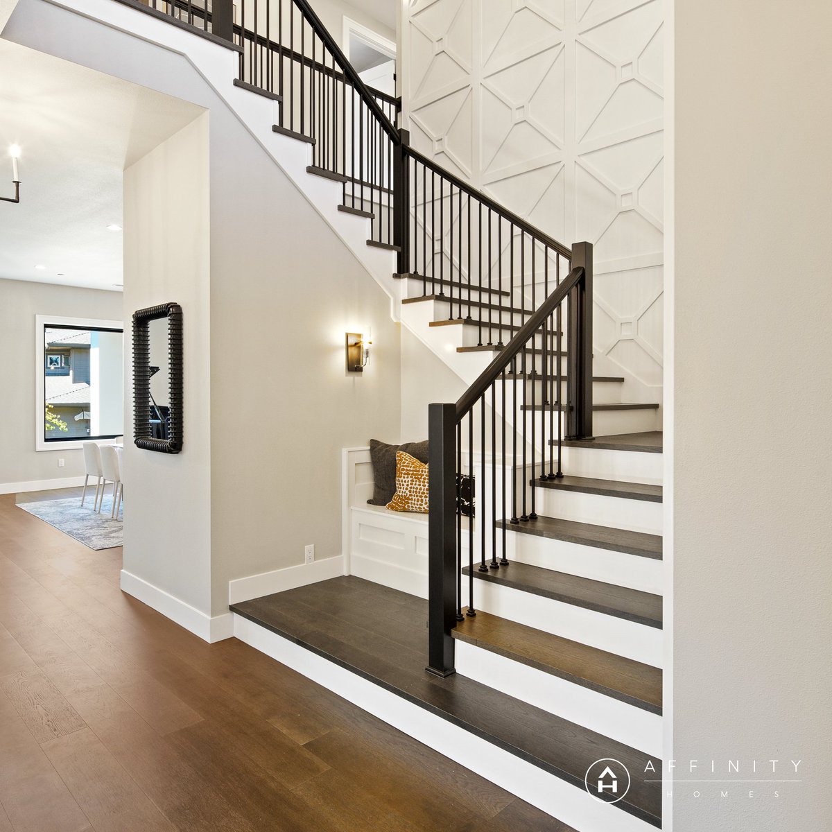 Make an impression with a bold entryway design. From floating staircases to eleven-foot wrought iron glass doors, make sure walking into your home is a unique experience for everyone who enters.

#entryway
#luxurylifestyles 
#affinityhomesllc