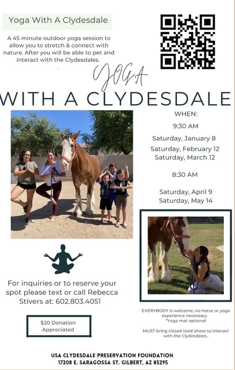 USACPF's tweet photo. Join us for Yoga with the Clydesdales next session April 9th #yoga #gilbertaz #clydesdale #yogaclass #fitness #equaine https://t.co/Lap8DnftBc