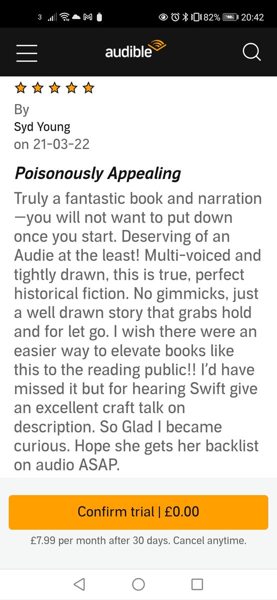 di_croft's tweet photo. Occasionally a review can make me feel absolutely giddy! Thank you Syd Young, whoever you are! πβ₯οΈ. Now, where's my Audie? ππ#audiobooks #narratorlife #narrator #homestudio #HistoricalFiction #DeborahSwift #FindawayVoices #ThePoisonKeeper https://t.co/ERYBGwAyyd